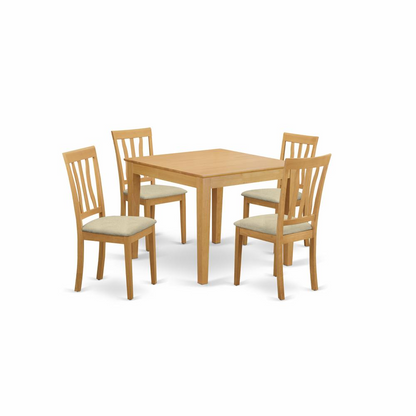 OXAN5-OAK-C 5 Pc Table and Chairs Set - Asian Hardwood Dining Set