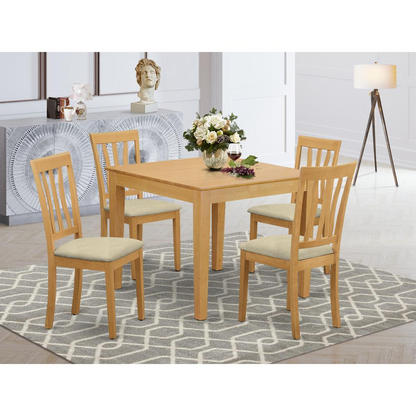 OXAN5-OAK-C 5 Pc Table and Chairs Set - Asian Hardwood Dining Set