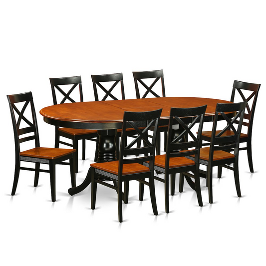 9 PC Dining Set - Dining Table with 8 Wooden Dining Chairs - Navarrete Furniture