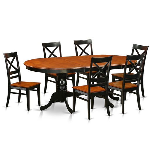 7 PC Dining Set - Dining Table with 6 Wood Dining Chairs - Navarrete Furniture