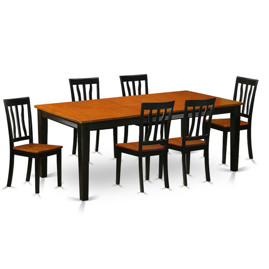 7 PC Dining Set - Dining Table with 6 Wooden Dining Chairs - Navarrete Furniture