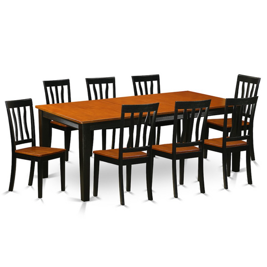 9 PC Dining Set - Dining Table with 8 Wooden Dining Chairs - Navarrete Furniture