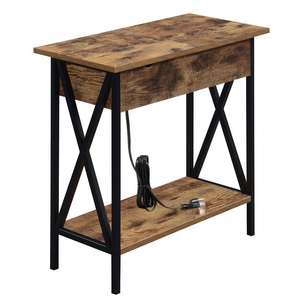 Tucson Flip Top End Table with Charging Station and Shelf