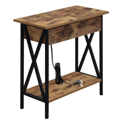 Tucson Flip Top End Table with Charging Station and Shelf
