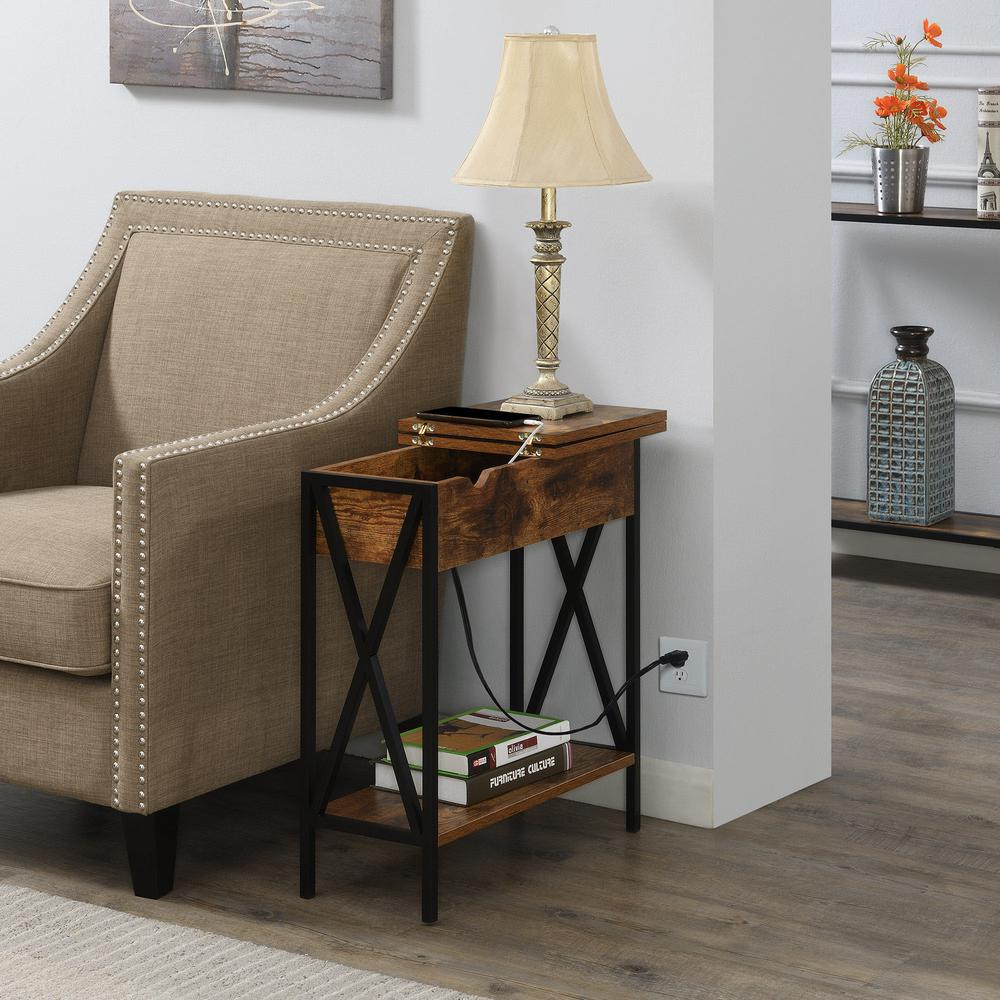 Tucson Flip Top End Table with Charging Station and Shelf