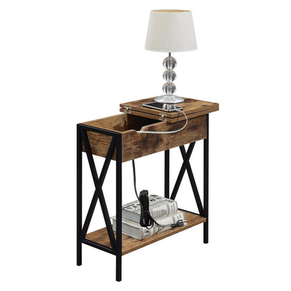 Tucson Flip Top End Table with Charging Station and Shelf