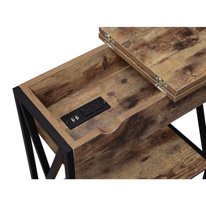 Tucson Flip Top End Table with Charging Station and Shelf
