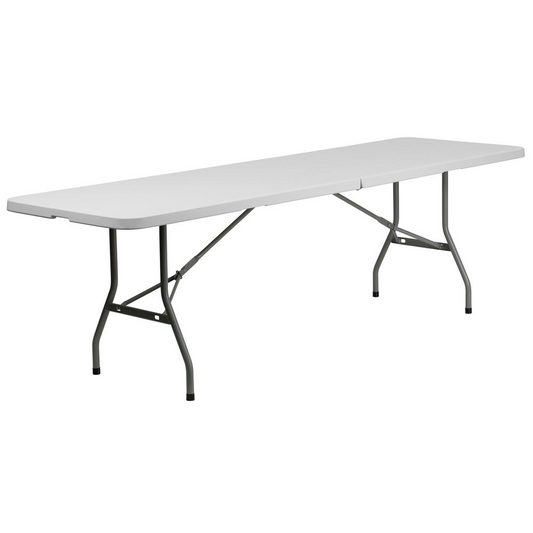 8-Foot Bi-Fold Granite White Plastic Banquet and Event Folding Table - Portable, Easy to Clean, and Durable