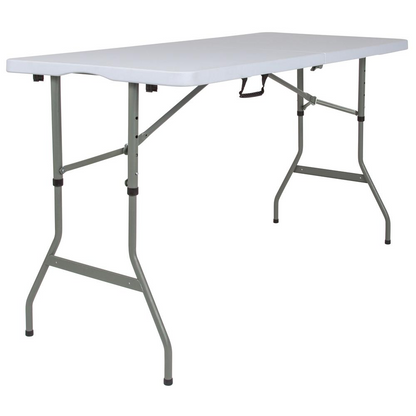 30"W x 60"L Height Adjustable Bi-Fold Granite White Plastic Banquet and Event Folding Table with Carrying Handle