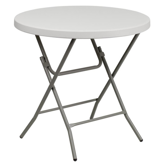 2.63-Ft Round Granite White Folding Table - Portable & Practical