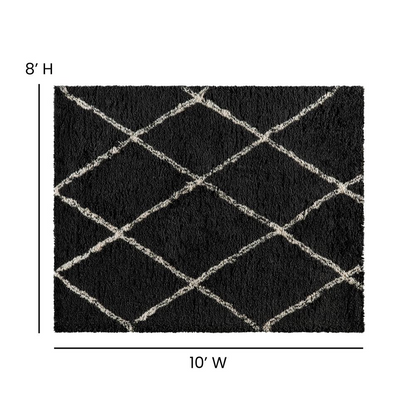 Shag Style Diamond Trellis Area Rug - 8' x 10' - Charcoal/Ivory Polyester (PET)