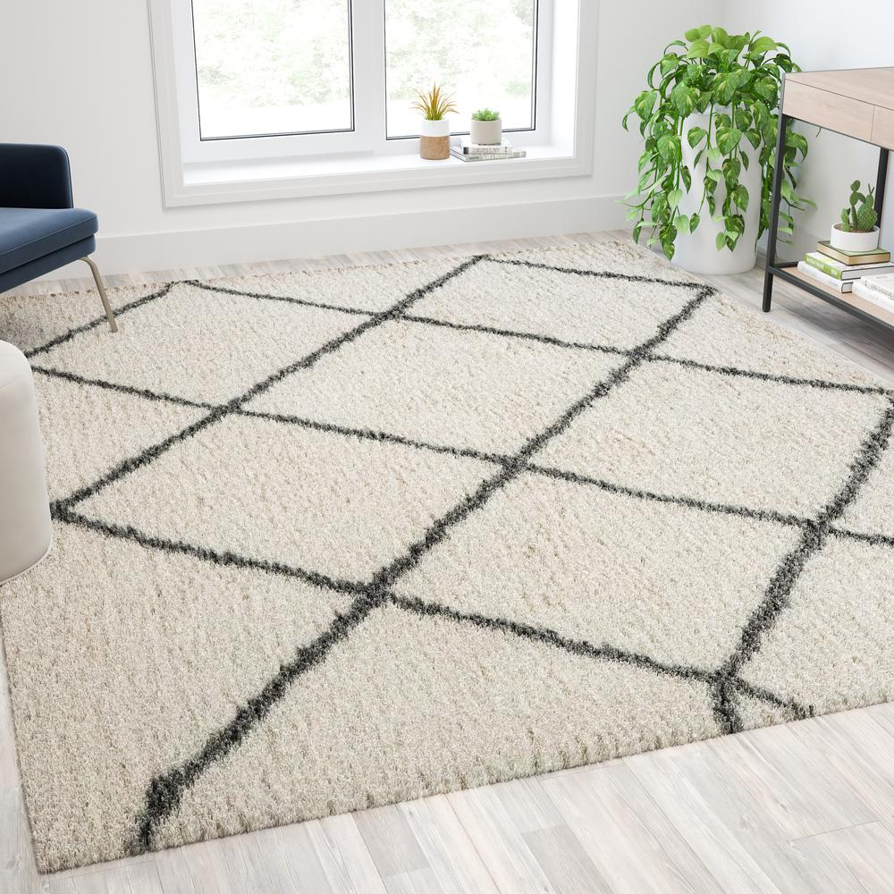 Shag Style Diamond Trellis Area Rug - 8' x 10' - Ivory/Gray Polyester (PET)