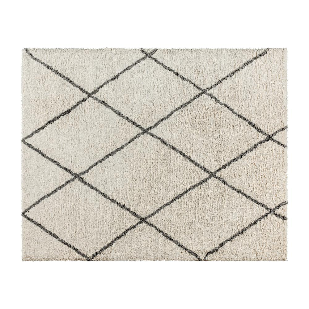 Shag Style Diamond Trellis Area Rug - 8' x 10' - Ivory/Gray Polyester (PET)