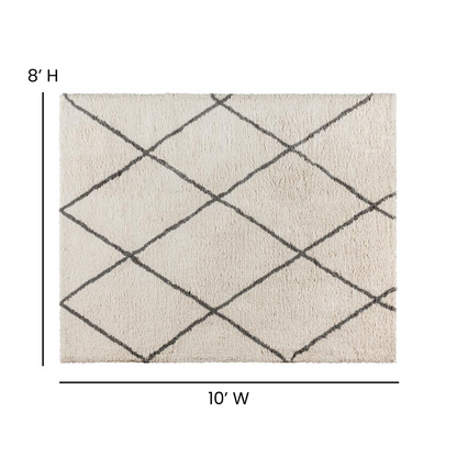 Shag Style Diamond Trellis Area Rug - 8' x 10' - Ivory/Gray Polyester (PET)