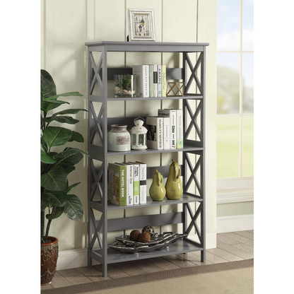 Oxford 5 Tier Bookcase – Spacious Shelves, Modern X Pattern Design