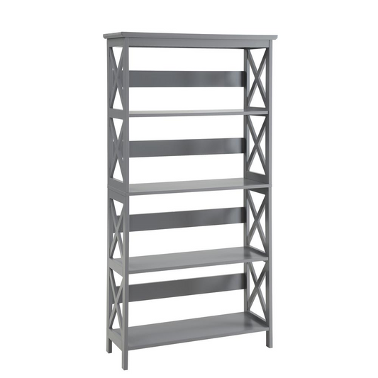 Oxford 5 Tier Bookcase – Spacious Shelves, Modern X Pattern Design