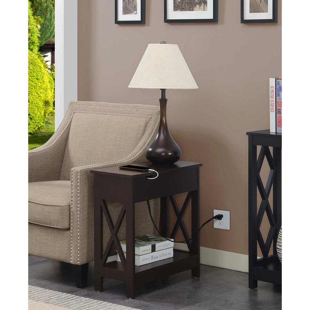 Oxford Flip Top End Table with Charging Station Espresso