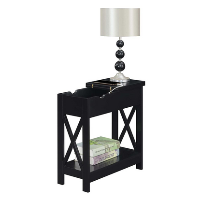 Oxford Flip Top End Table with Charging Station Black