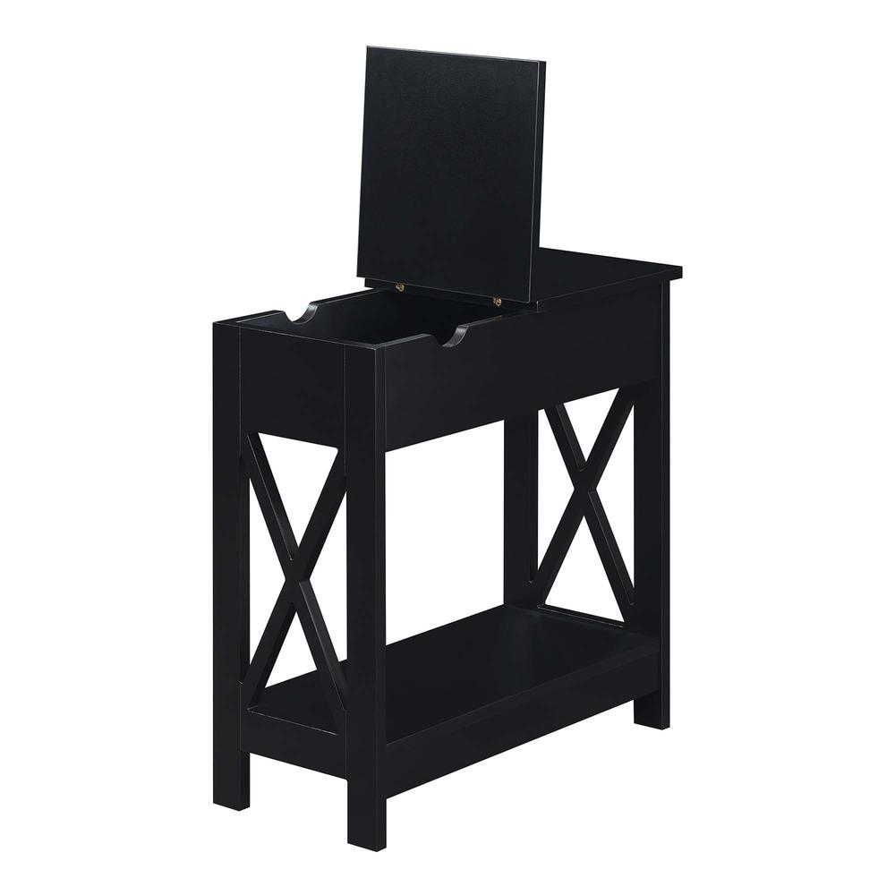 Oxford Flip Top End Table with Charging Station Black