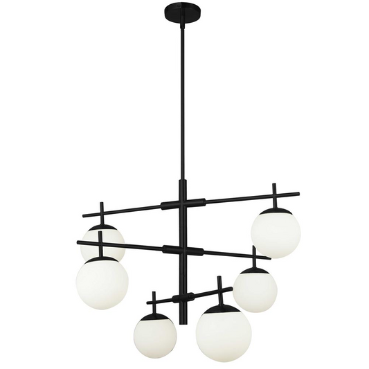 6LT Halogen Chandelier, MB with WH Opal Glass - Contemporary Ceiling Lighting Fixture