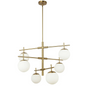 6LT Halogen Chandelier, AGB with WH Opal Glass - Contemporary Caelia Design