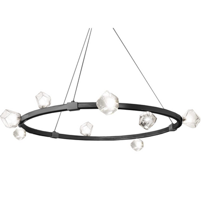 Contemporary Pearlene Chandelier | 12LT Halogen Chandelier, Matte Black, Clear Glass