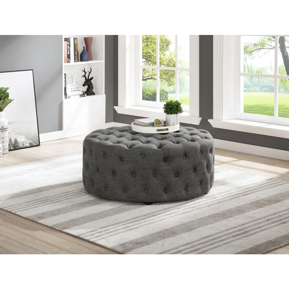 Chic & Elegant Gray Linen Ottoman With Versatile Design