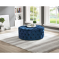 Navy Velvet Haven - Chic 40" Round Ottoman for Luxurious Comfort and Style