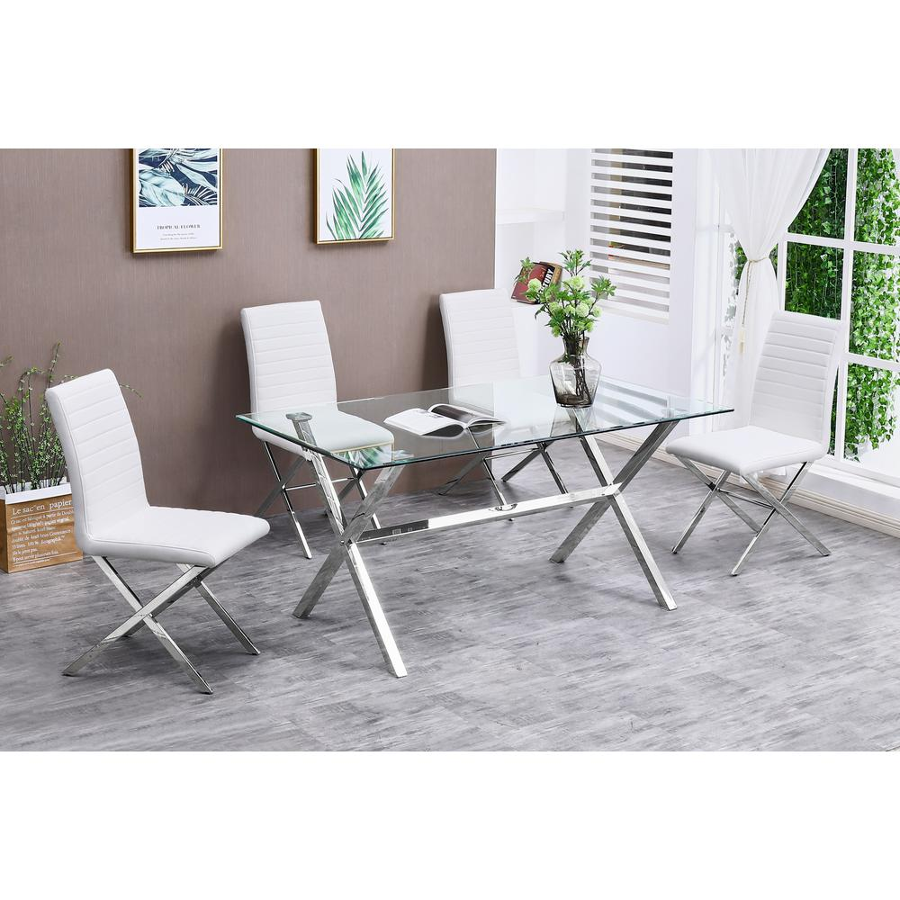 Sleek 60" Silver Modern Glass Dining Table - Contemporary Chic for Your Dining Room