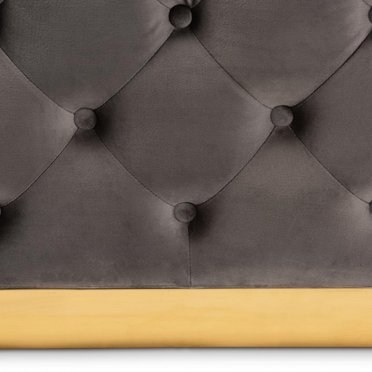 Glam and Luxe Grey Velvet Gold Finished Square Cocktail Ottoman