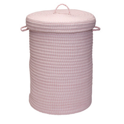 Ticking Solids Pink 16"x24" Hamper - Stylish Braided Storage Basket for Laundry and Blankets