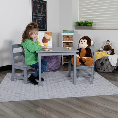 Kids Solid Hardwood Table and Chair Set - Gray | Perfect for Playroom, Bedroom, and Kitchen