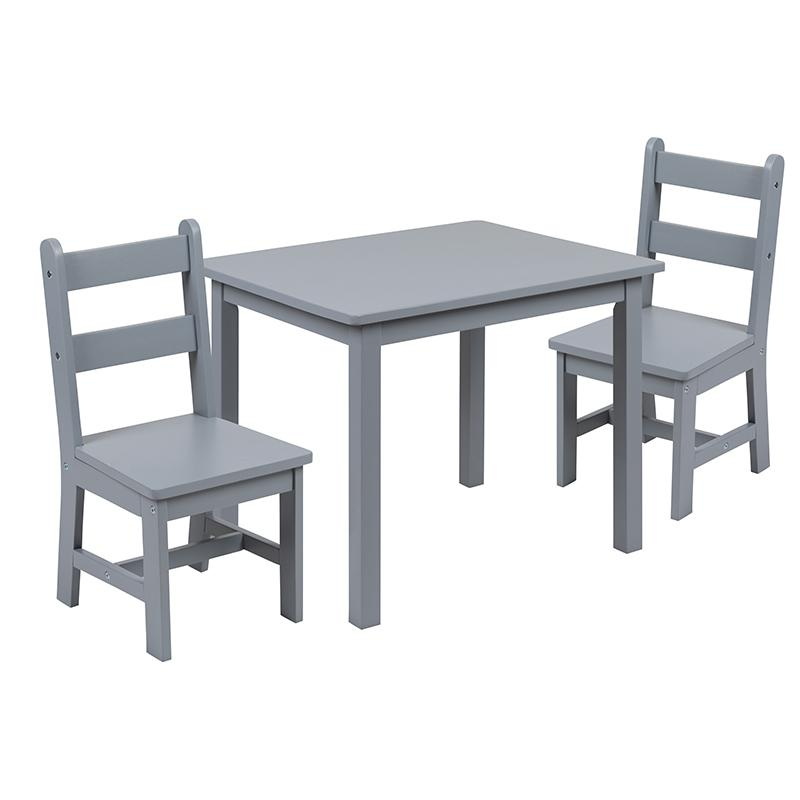 Kids Solid Hardwood Table and Chair Set - Gray | Perfect for Playroom, Bedroom, and Kitchen