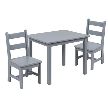 Kids Solid Hardwood Table and Chair Set - Gray | Perfect for Playroom, Bedroom, and Kitchen