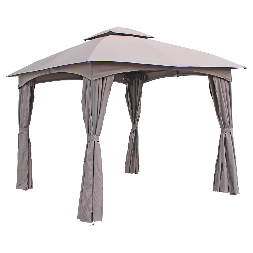 ST. Kitts 10-Foot Steel Dome-top Gazebo with Curtains, Grey - Add Shade and Style to Your Patio