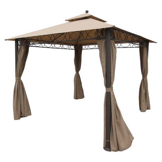 Square 10 Foot Double Vented Gazebo With Drapes - Stylish Aluminum Frame