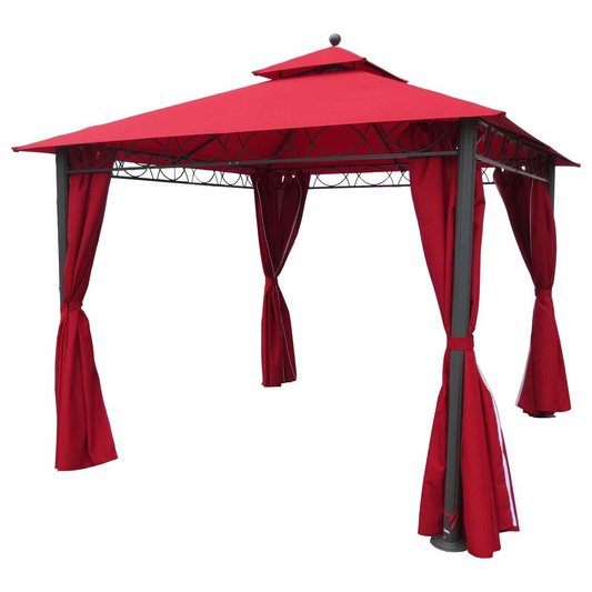 Square 10 Foot Double Vented Gazebo With Drapes - Outdoor Patio Style