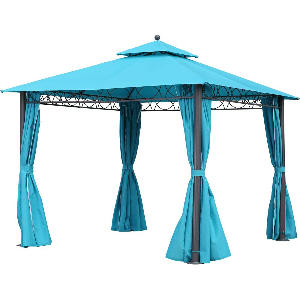 Square 10 Foot Double Vented Gazebo With Drapes | Outdoor Patio Canopy