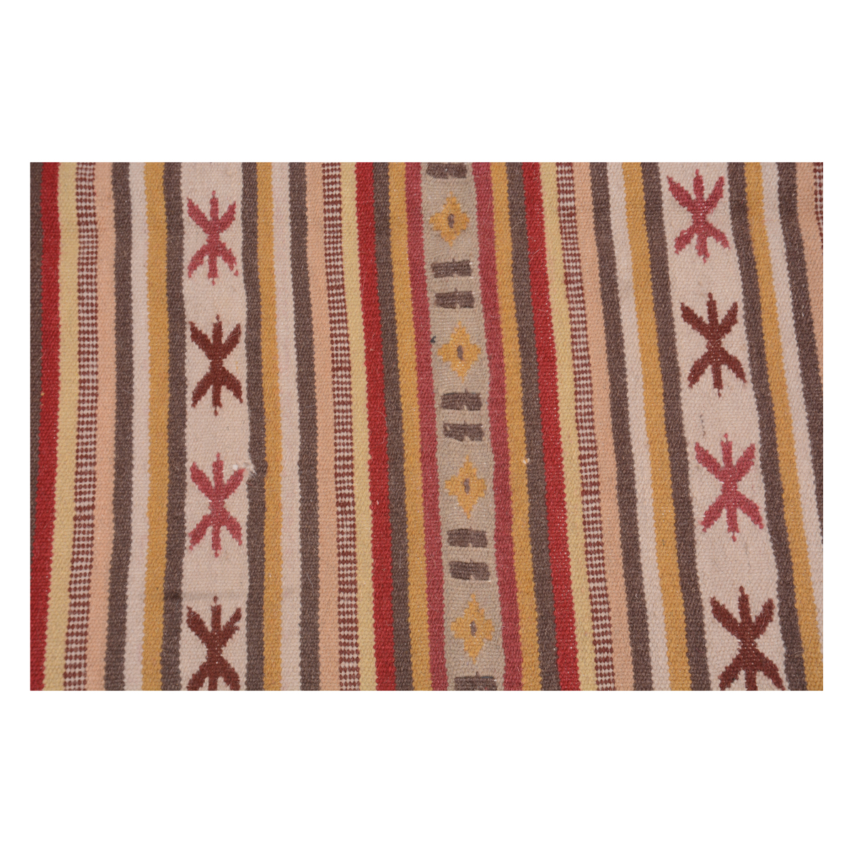 Vintage Handwoven Calico Strip Rug - 100% Genuine Wool Kilim with Unique Antique Look