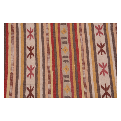 Vintage Handwoven Calico Strip Rug - 100% Genuine Wool Kilim with Unique Antique Look