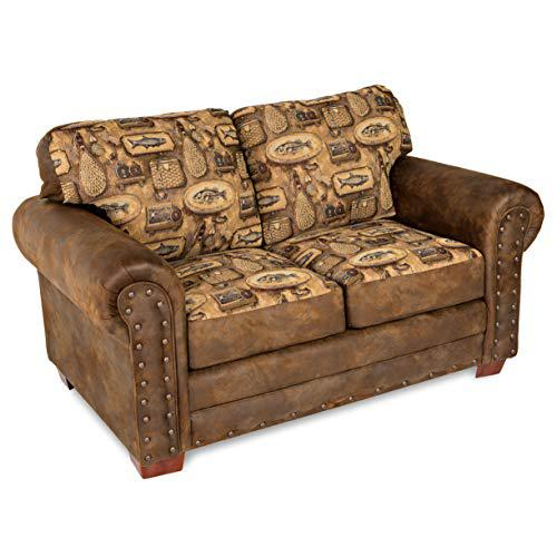 River Bend Loveseat - Rustic Fishing Cabin Style | Solid Wood Frame and Legs