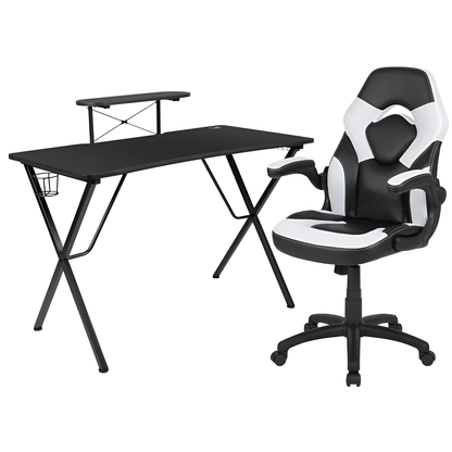 Black Gaming Desk and Racing Chair Set - Elevate Your Gaming Setup