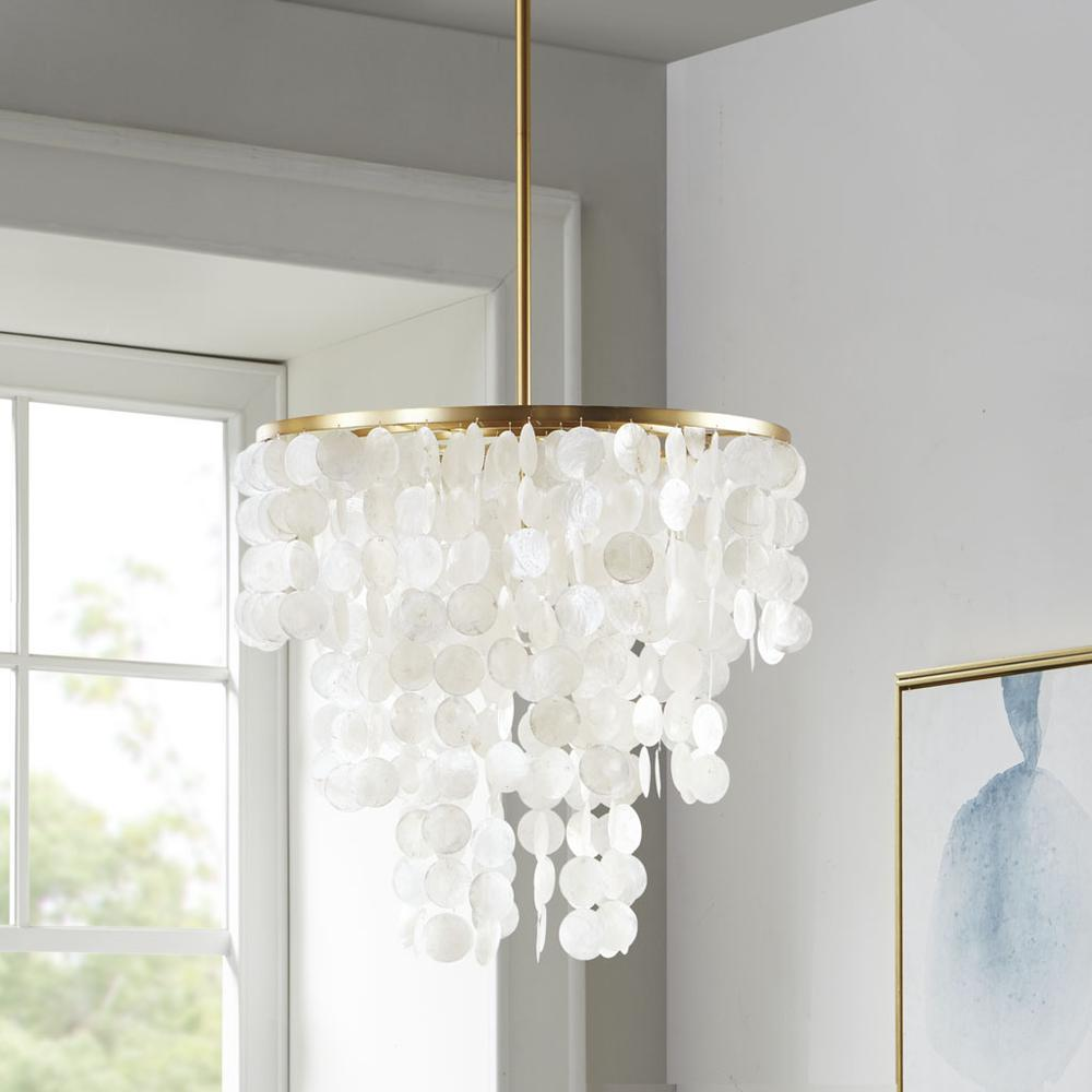 Urban Habitat Isla Chandelier | Elegant Hanging Shell Shade | Gold Base