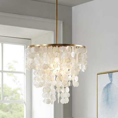 Urban Habitat Isla Chandelier | Elegant Hanging Shell Shade | Gold Base