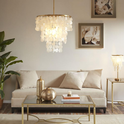 Urban Habitat Isla Chandelier | Elegant Hanging Shell Shade | Gold Base