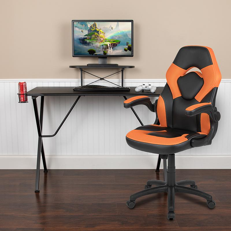 Black Gaming Desk and Orange/Black Racing Chair Set - Ultimate Gaming Combo