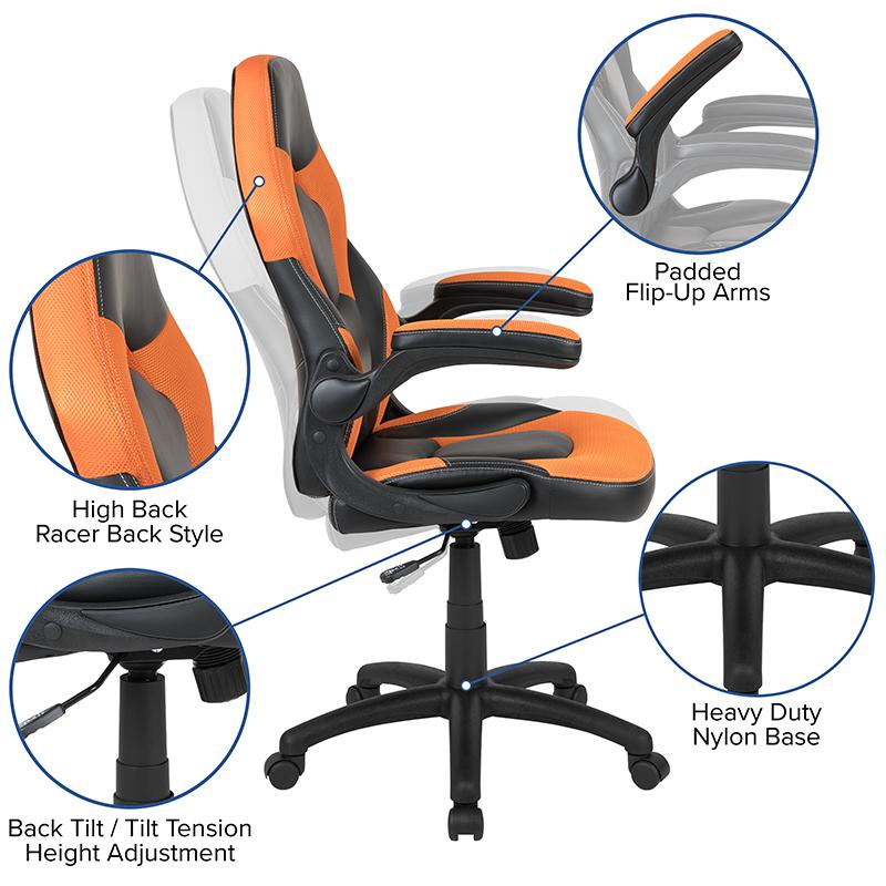 Black Gaming Desk and Orange/Black Racing Chair Set - Ultimate Gaming Combo