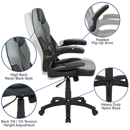 Black Gaming Desk and Gray/Black Racing Chair Set - Upgrade Your Gaming Experience