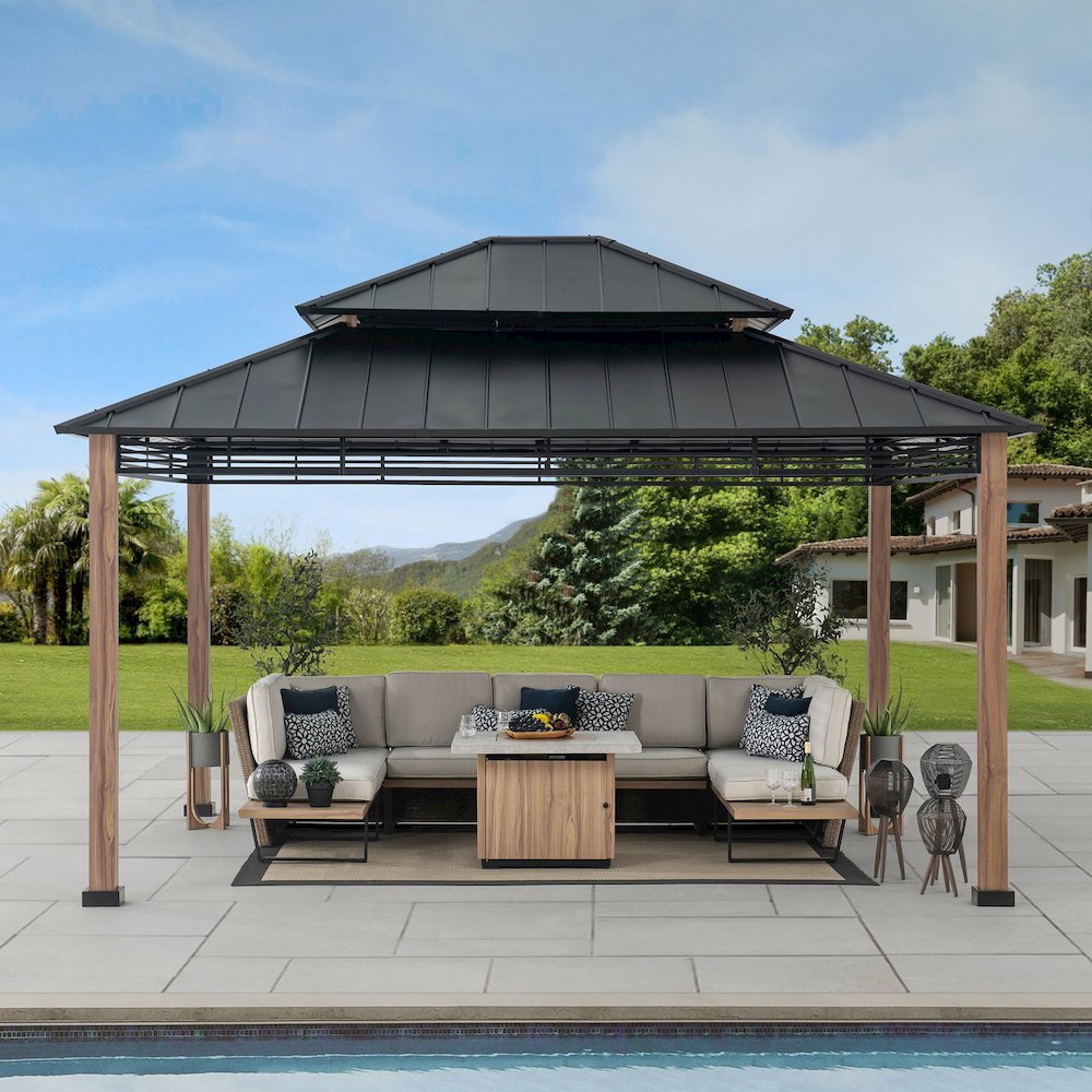 Roberts Outdoor Patio Steel Frame Hardtop Gazebo with 2-Tier Steel Roof - Create a Stylish and Functional Outdoor Gathering Spot