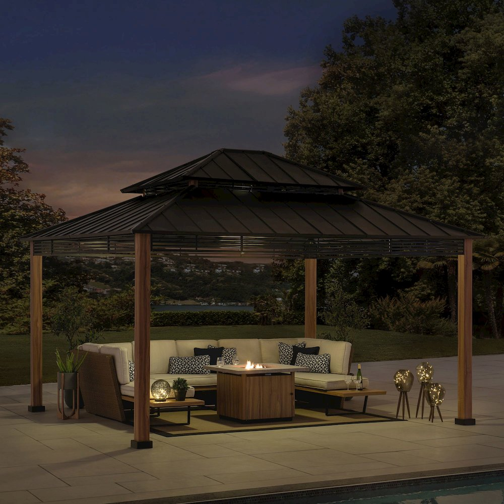 Roberts Outdoor Patio Steel Frame Hardtop Gazebo with 2-Tier Steel Roof - Create a Stylish and Functional Outdoor Gathering Spot